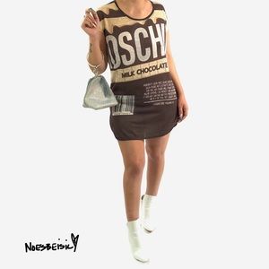Moschino Chocolate Print Mini Dress in Brown and Cream